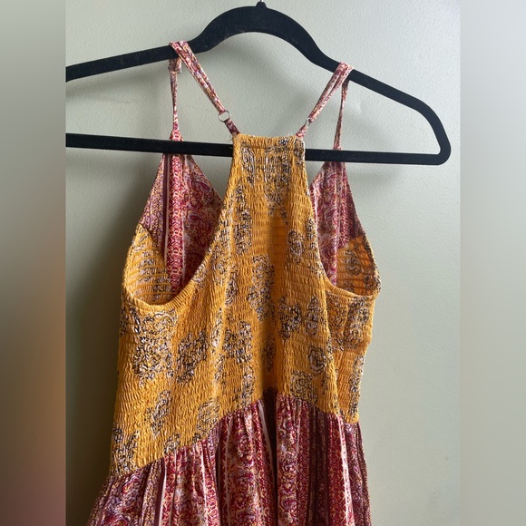 Angie Boho Mixed Print Maxi Dress. Adjustable Straps Ruched Back. Side Slits SM - Picture 5 of 13